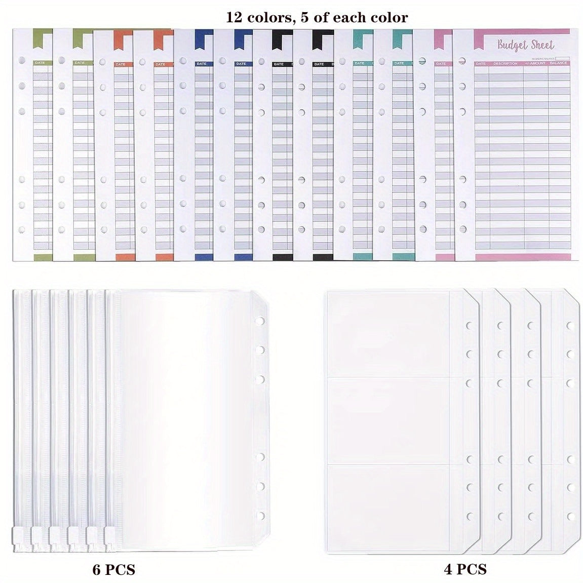 70pcs A6 Budget Binder Pockets & Expense Tracker Sheets Set