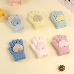 Kids Heart Decor Fuzzy Gloves Winter Warm Baby Coldproof Gloves