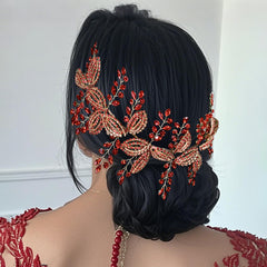Vintage Red Rhinestone Floral Bridal Headband Wedding Prom Formal