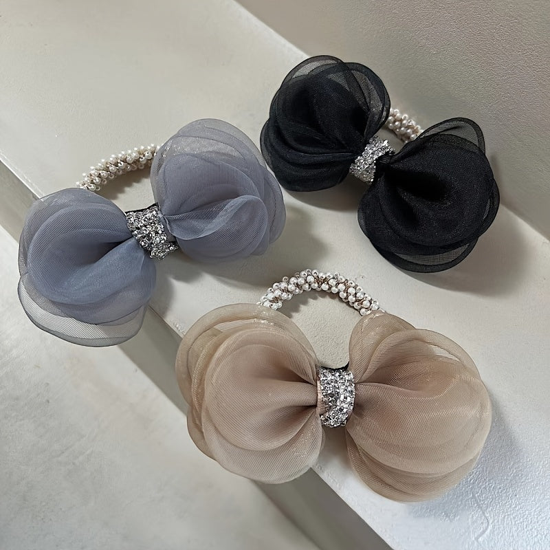 Mesh Rhinestone Bow Hair Ring Girls Hair Rope