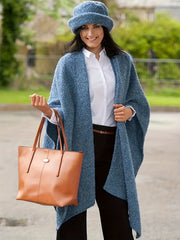 Solid Fleece Bat Sleeve Open Front Cardigan