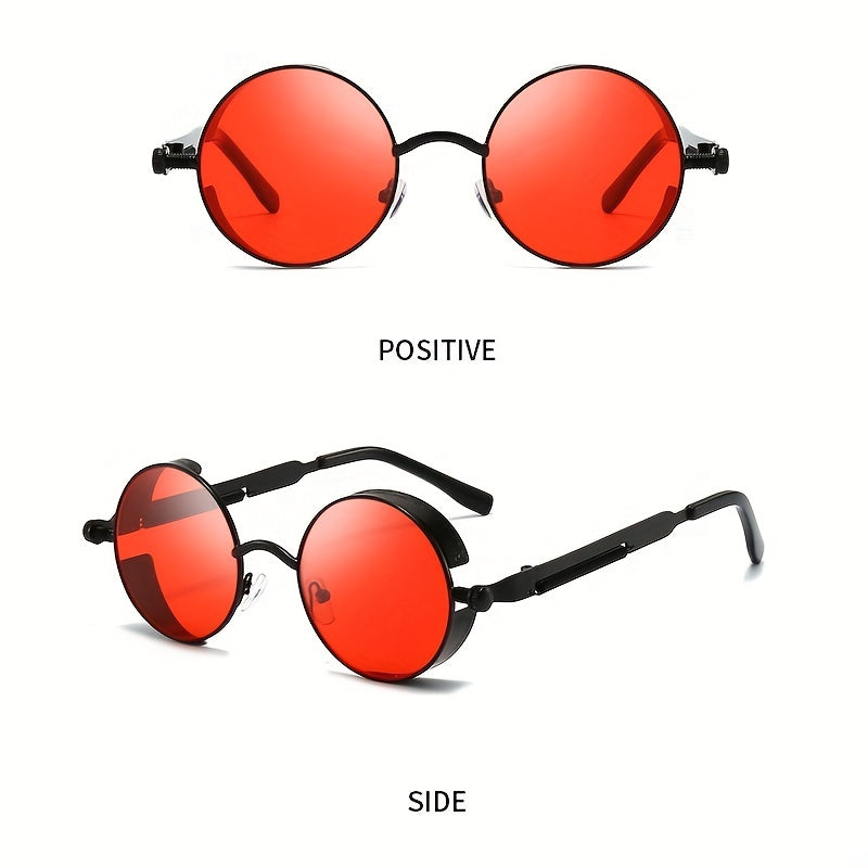 Retro Steampunk Men's Round Metal Sunglasses UV400 With Case