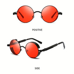 Retro Steampunk Men's Round Metal Sunglasses UV400 With Case