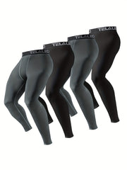 4Pcs Men's Sports Leggings High Stretch Compression Pants