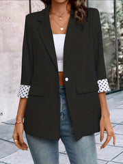 Contrast Trim Lapel Blazer One Button Work Office Outerwear