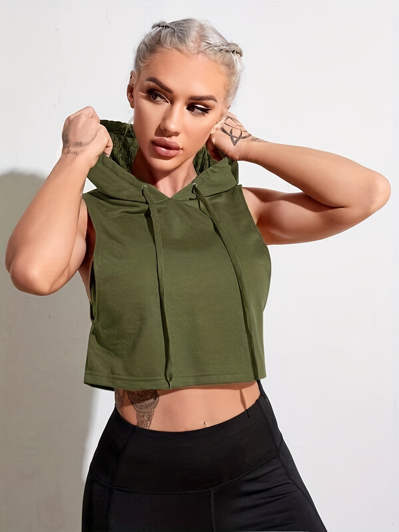 Women's Workout Sports Running Hooded Tank Top Athletic Yoga Crop
