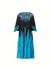 Women's Plus Floral Print Ombre Bell Sleeve Midi Dress