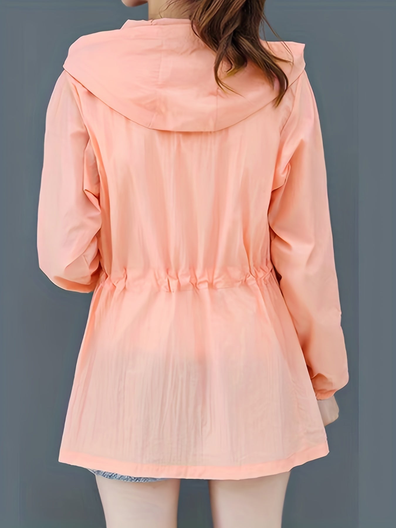 Embroidered Hooded Jacket Zip Up Drawstring Outerwear