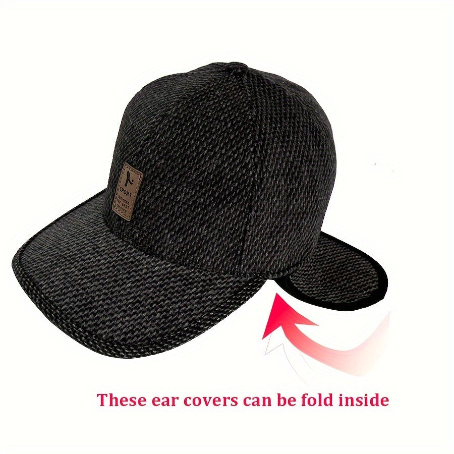 Men's Coldproof Baseball Cap with Ear Flap, Adjustable Outdoor Sports Hat
