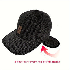 Men's Coldproof Baseball Cap with Ear Flap, Adjustable Outdoor Sports Hat