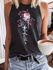 Floral & Letter Print Tank Top Sleeveless Summer Casual Women's Clothing