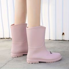 PVC Solid Rain Boots Lightweight Non Slip Water Shoes Mid Calf Boots