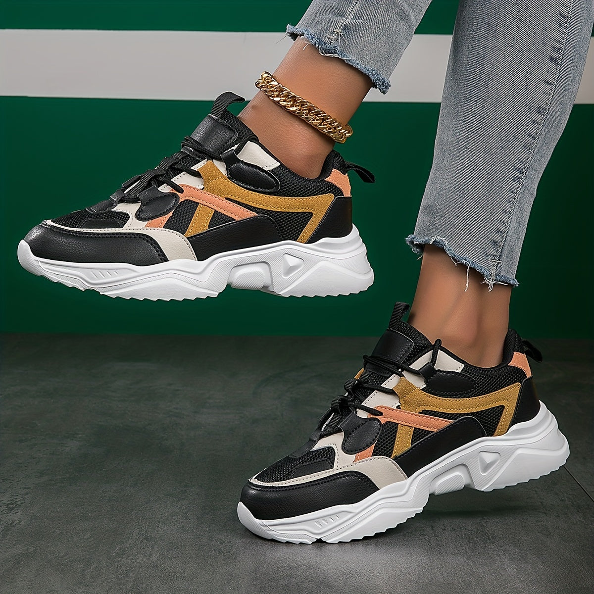 Women's Mesh Chunky Sneakers Lace Up Platform Shoes