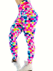 Checkerboard Print High Waist Yoga Legging Women's Activewear