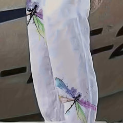 Dragonfly Print Pants Casual Elastic Waist Summer Pants Women's Clothing