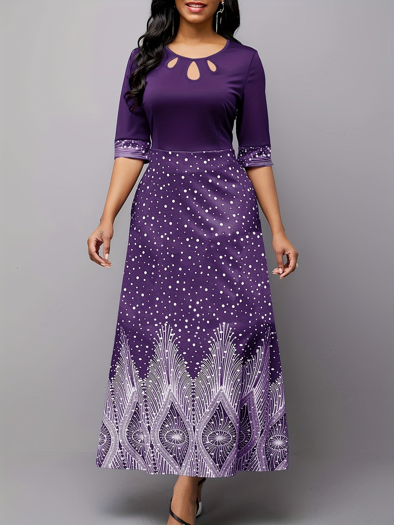 Floral Print Cut Out Dress Crew Neck Party Dress