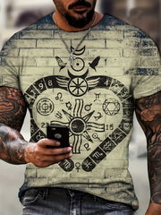 Ethnic Style Heart Brick Print Men's Short Sleeve T-shirt