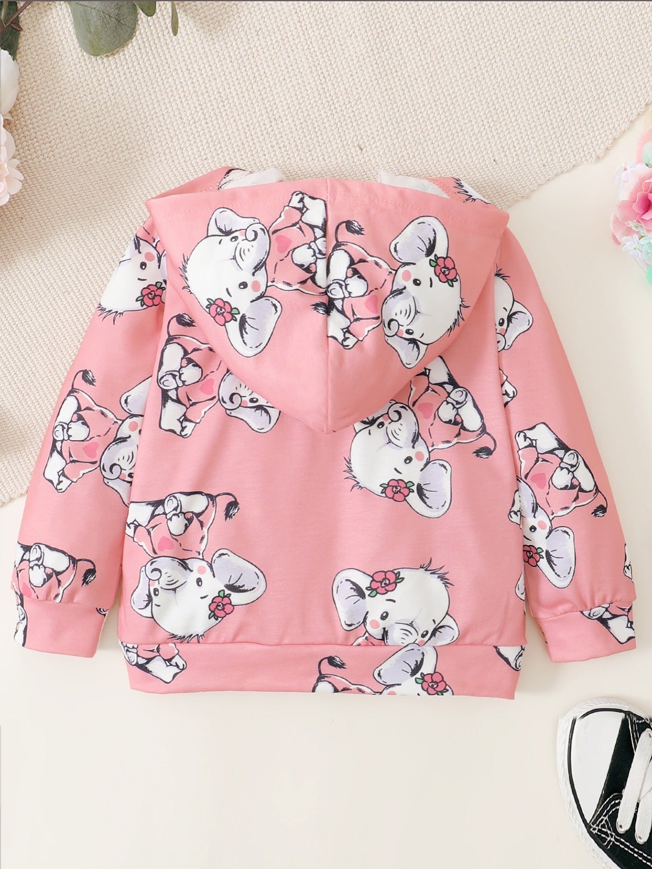 Elephant Print Zip Up Hooded Jacket for Toddler Girls