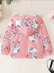 Elephant Print Zip Up Hooded Jacket for Toddler Girls