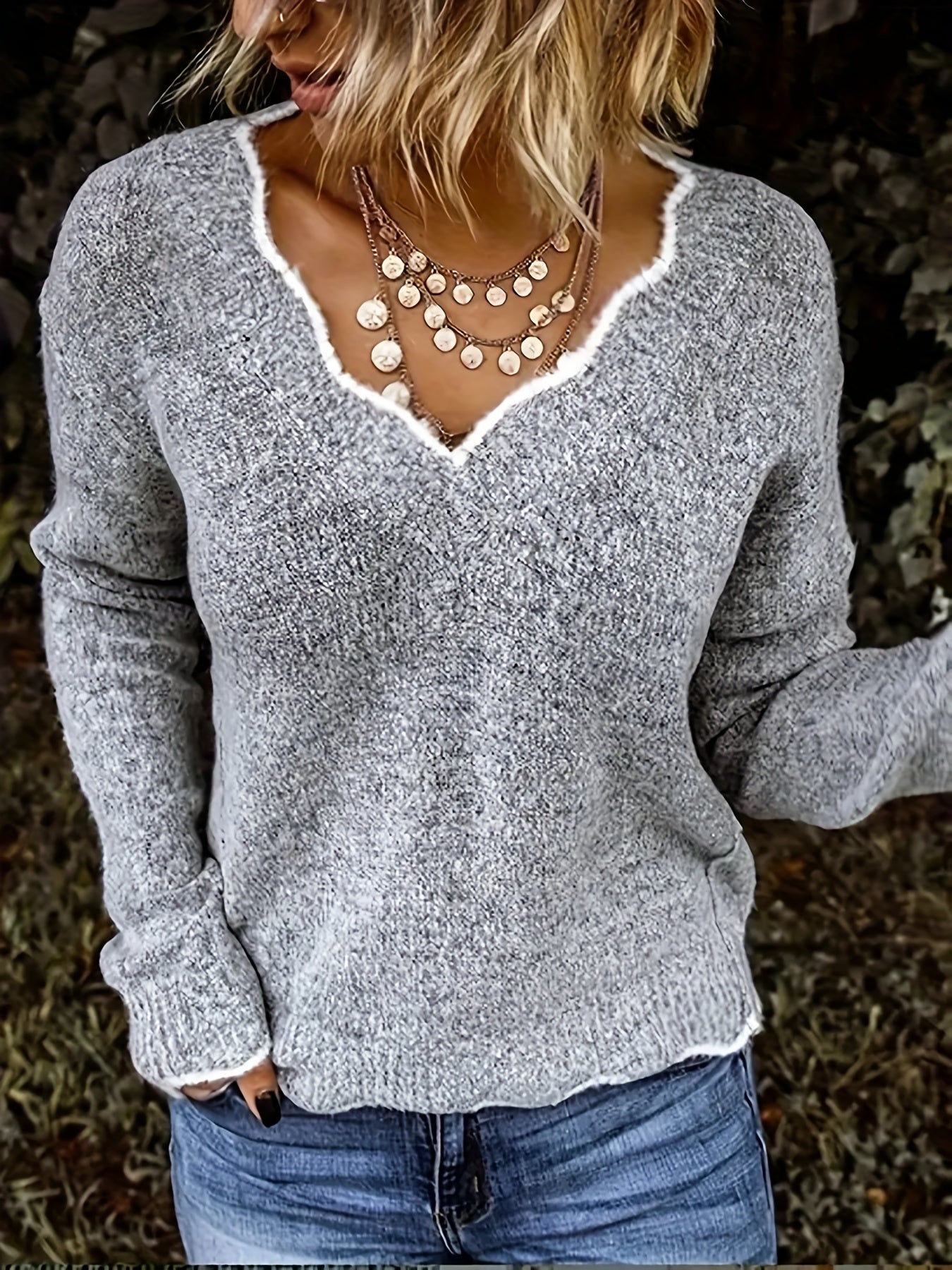 Casual Sweater Women's Plus V Neck Jumper
