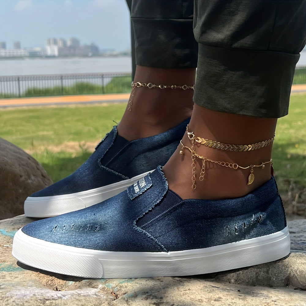 Men's Distressed Denim Slip-On Loafers Lightweight Breathable Walking Shoes