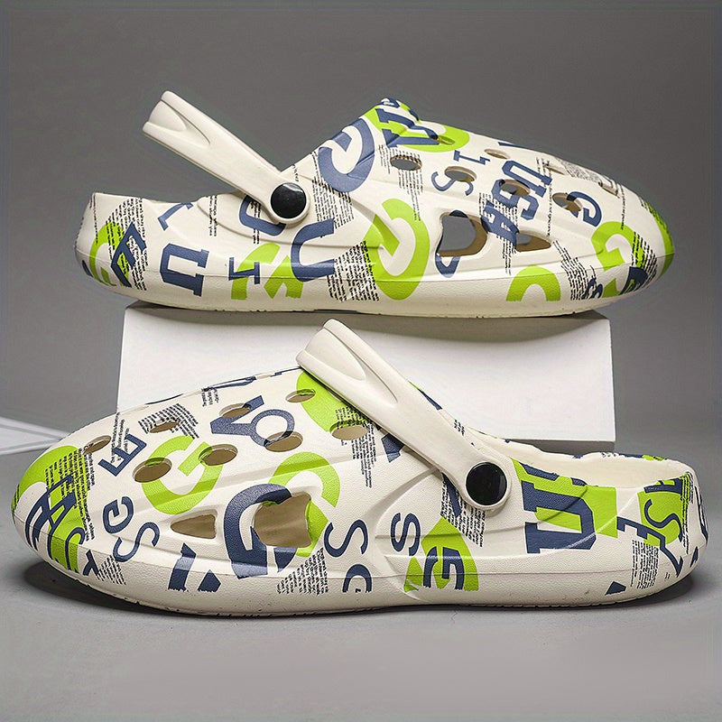 Men's Graphic Print Platform Clogs Hollow Out Garden Shoes