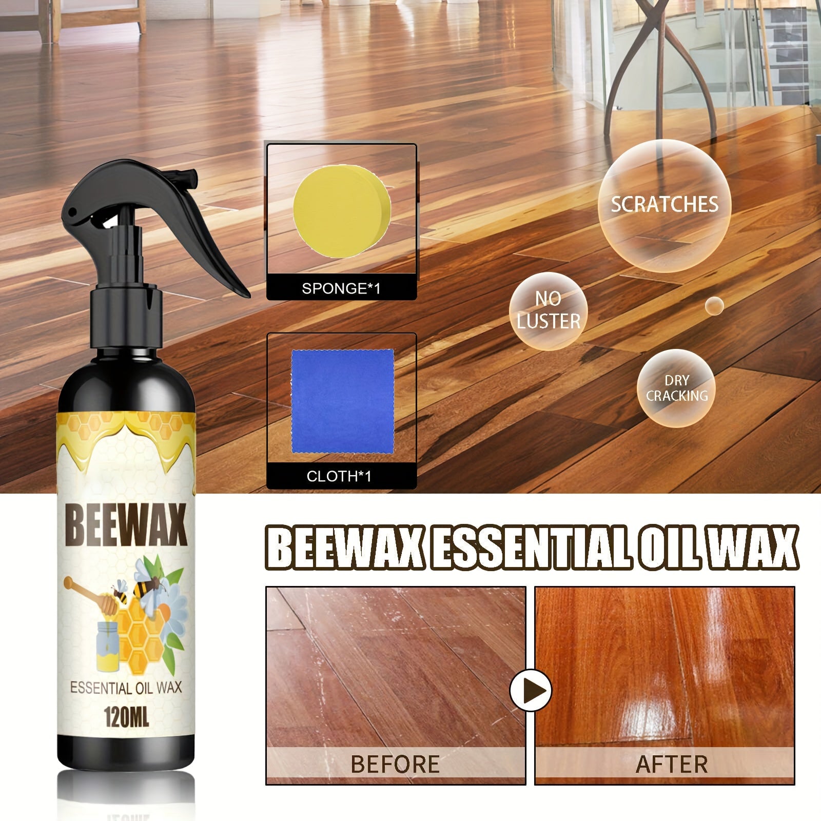 3pcs 120ml 360ml Beeswax Maintenance Wood Floor Care