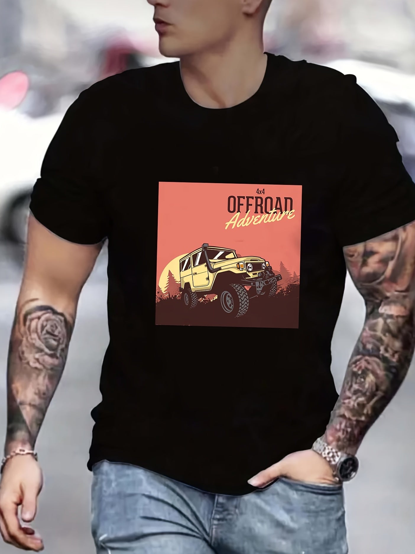 Men's Retro Car Print Graphic T-shirt for Summer