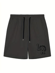 Men's Casual LA Graphic Drawstring Shorts for Summer
