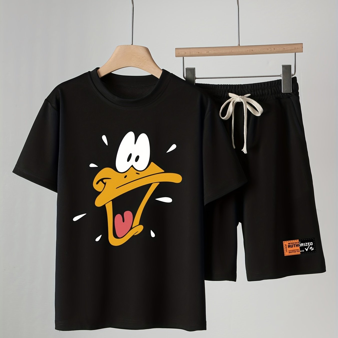 2pcs Boys Duck Graphic Print Tee & Shorts Set Summer Kids Clothing