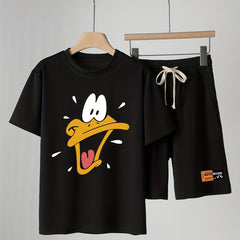 2pcs Boys Duck Graphic Print Tee & Shorts Set Summer Kids Clothing