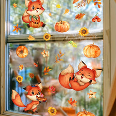 6pcs Golden Maple Leaf Pumpkin Fox Glass Window Decorations