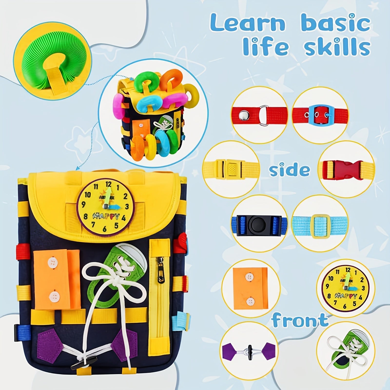 Busy Board Toddler Backpack Develop Fine Motor Skills & Basic Life Skills