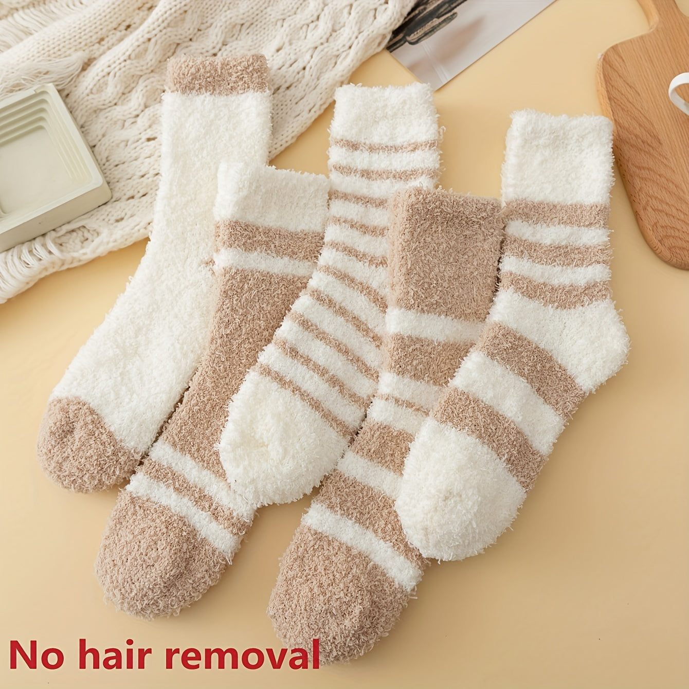 5 Pairs Striped Fuzzy Socks Mid Tube Stockings Women's Hosiery