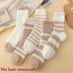 5 Pairs Striped Fuzzy Socks Mid Tube Stockings Women's Hosiery