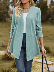 Solid Cable Long Sleeve Open Front Cardigan