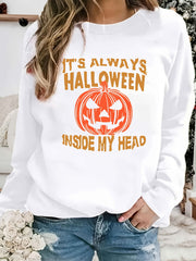 Halloween Jack O' Lantern Sweatshirt Crew Neck Long Sleeve Women's Clothing