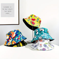 Cartoon Pattern Bucket Hat Reversible Printed Cotton Basin Hat