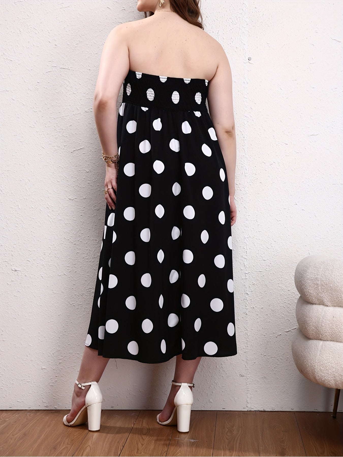 Boho Tube Dress Women's Plus Polka Dot Print Maxi Tube Dress
