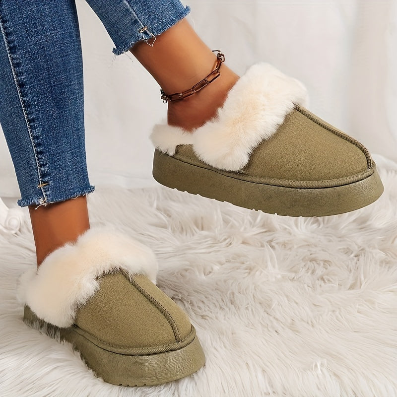 Fur Lined Thick Sole Snow Boots Keep Warm Slip On Shoes