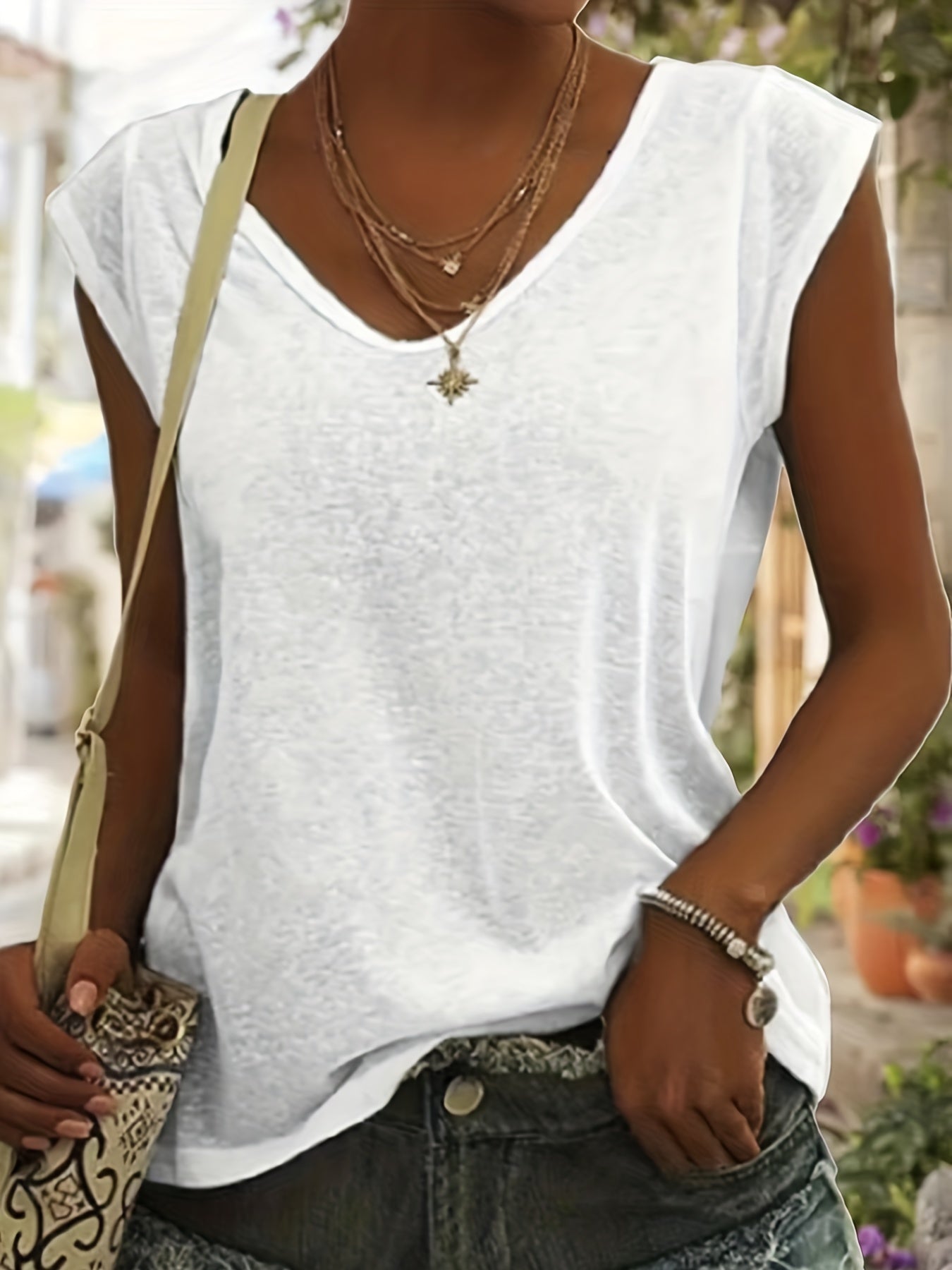 Summer Women's Solid V Neck Tank Top