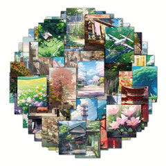 60pcs Anime Landscape Mobile Phone Case Stickers PVC Waterproof Self adhesive
