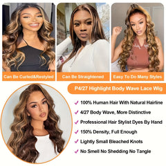 Honey Blonde Ombre Lace Front Wig Human Hair 13x4 Transparent HD 4 27