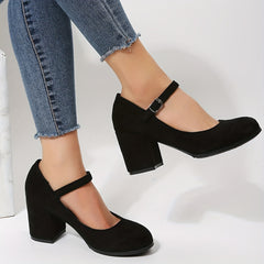 Women's Block Heel Buckle Strap Pumps Work Shoes