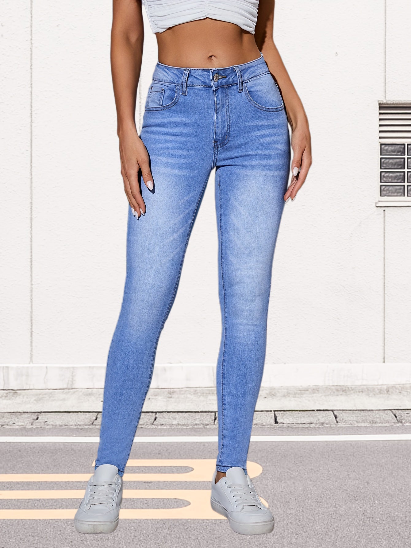 High Waist Slash Pocket Skinny Denim Jeans