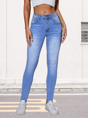 High Waist Slash Pocket Skinny Denim Jeans