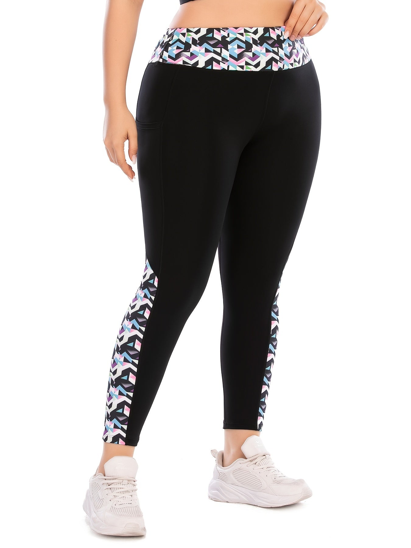 Geometric Print Yoga Sports Leggings - Medium Stretch