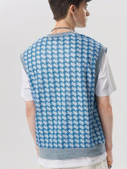 Houndstooth Pattern Vest Men's Casual Vintage Style V Neck Waistcoat