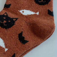 5 Pairs Cartoon Cat Print Socks Women's Mid Tube Stockings