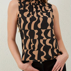 Casual Mock Neck Sleeveless Blouse for Spring & Summer Women's Clothing